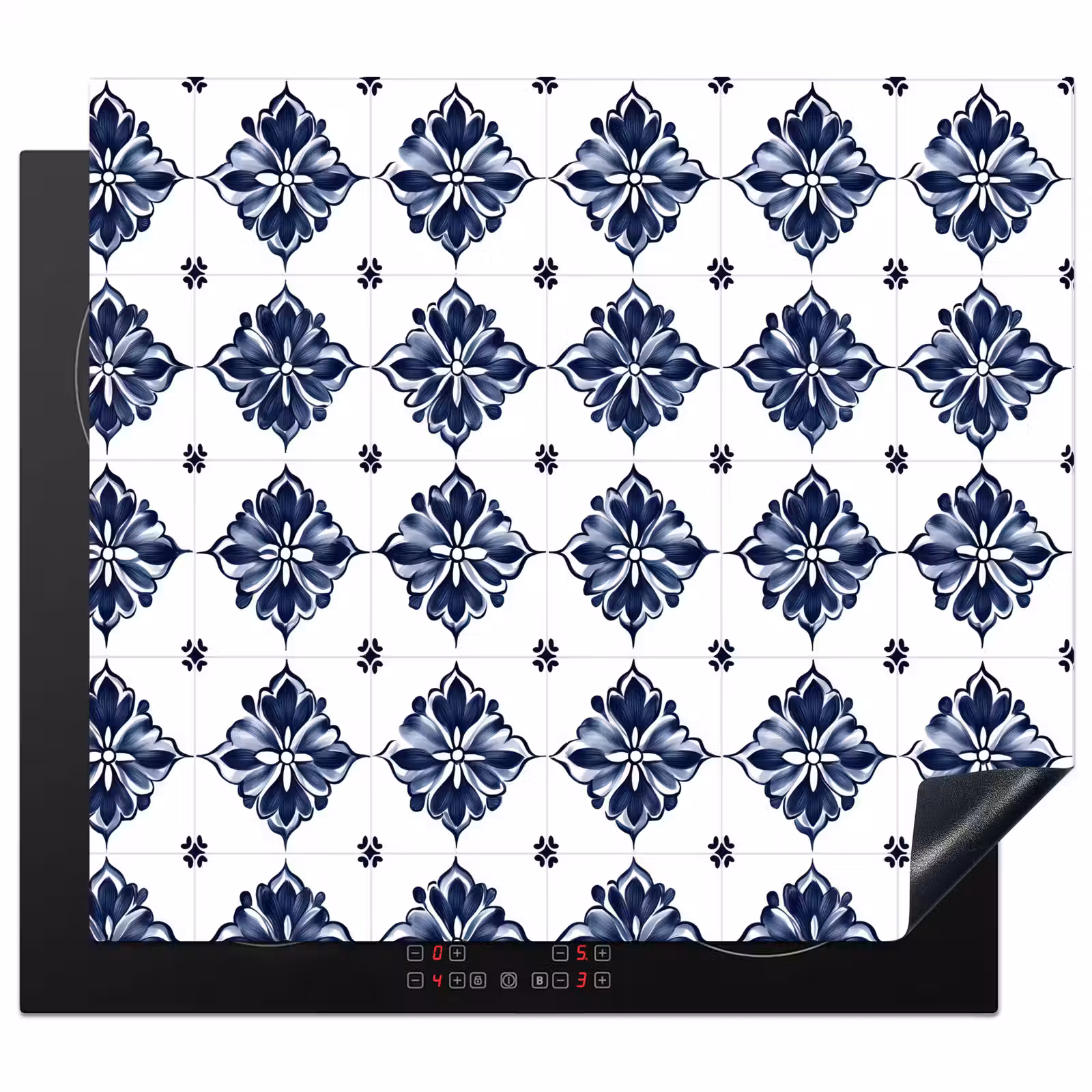 Protection plaque induction - Motif carrelage - Bleu - Blanc - Fleur — 1