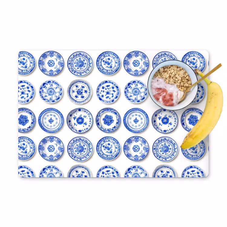 Set de table – 6 pièces - Assiettes - Fleurs - Motif - Bleu — 1