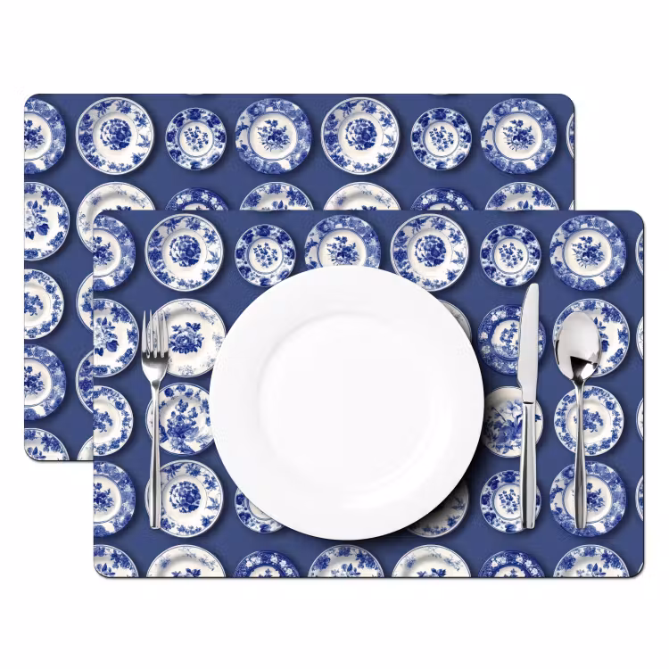 Set de table – 6 pièces - Assiettes - Floral - Bleu — 2