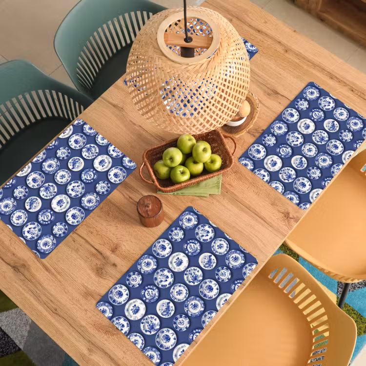 Set de table – 6 pièces - Assiettes - Floral - Bleu — 3