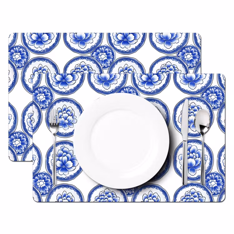 Set de table – 6 pièces - Cercles - Fleurs - Bleu — 2