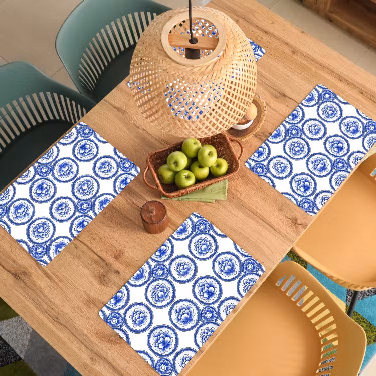 Set de table – 6 pièces - Cercles - Fleurs - Bleu — 3