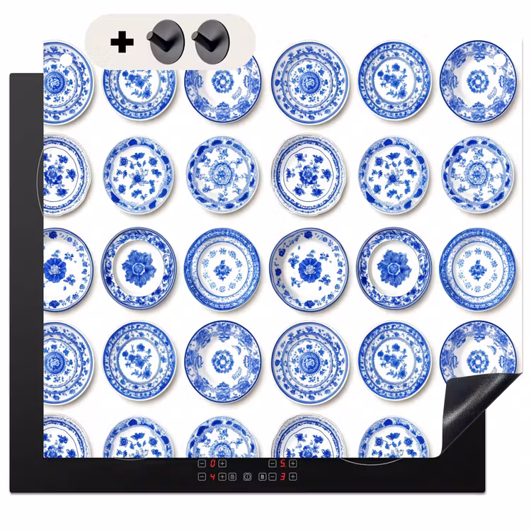 Protection à induction avec crochets - Assiettes - Fleurs - Motif - Bleu — 3