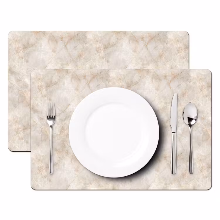 Set de table – 6 pièces - Beige clair - Veines brun doré - Marbre — 2