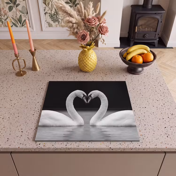 Protection plaque induction - Cygnes - Coeur - Noir - Blanc — 3