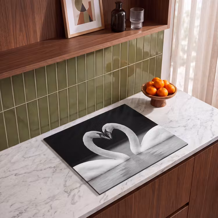 Protection plaque induction - Cygnes - Coeur - Noir - Blanc — 4