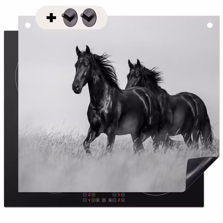 Protection à induction avec crochets - Chevaux - Herbe - Noir - Blanc — 3