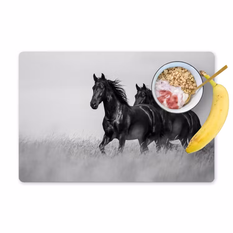 Set de table – 6 pièces - Chevaux - Herbe - Noir - Blanc — 1