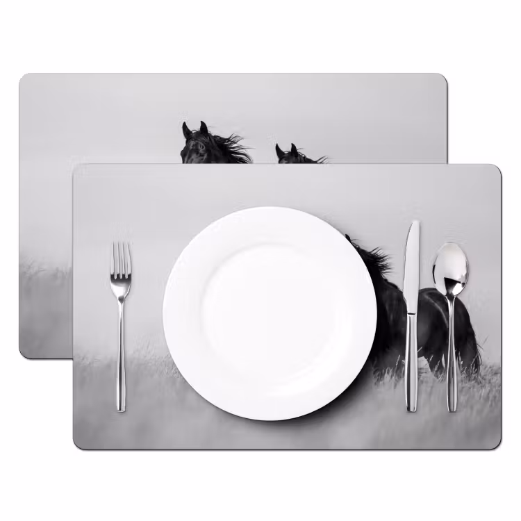 Set de table – 6 pièces - Chevaux - Herbe - Noir - Blanc — 2