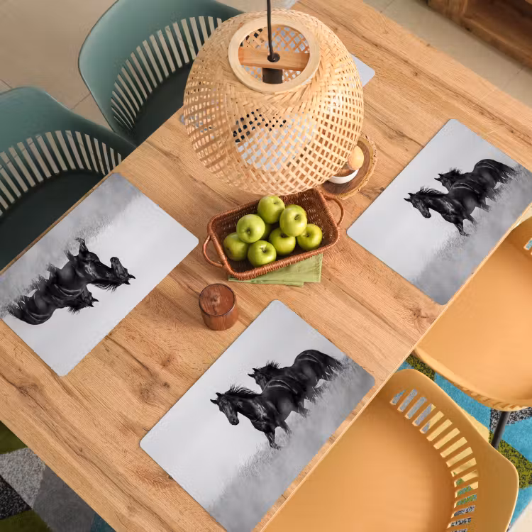 Set de table – 6 pièces - Chevaux - Herbe - Noir - Blanc — 3
