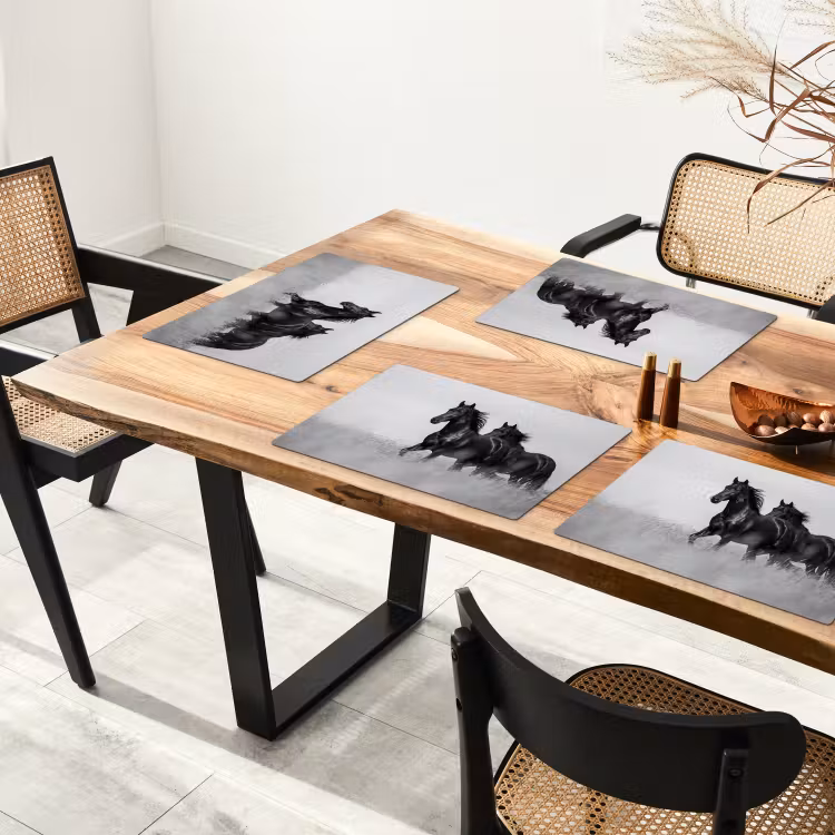 Set de table – 6 pièces - Chevaux - Herbe - Noir - Blanc — 4