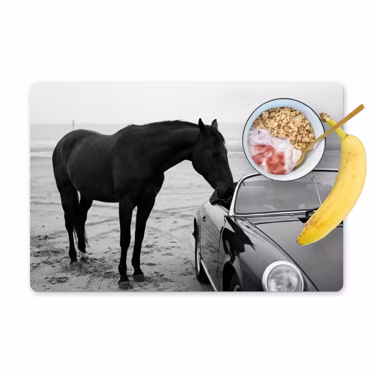 Set de table – 6 pièces - Cheval - Voiture - Noir - Blanc — 1