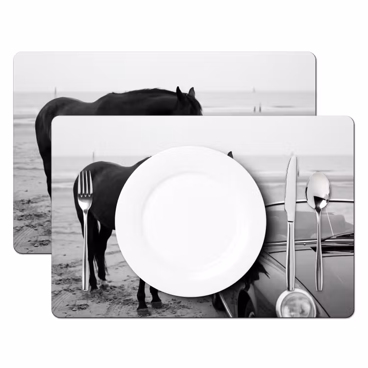 Set de table – 6 pièces - Cheval - Voiture - Noir - Blanc — 2