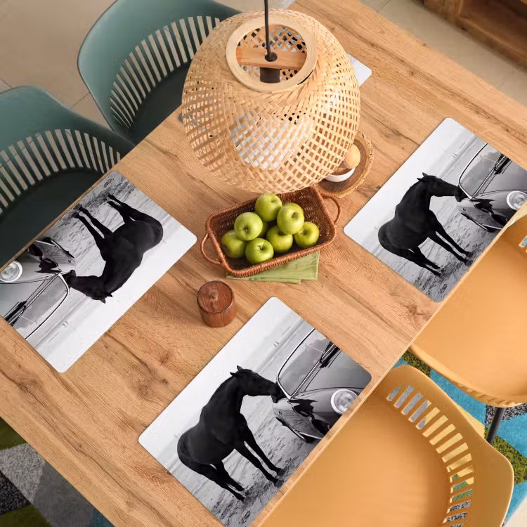 Set de table – 6 pièces - Cheval - Voiture - Noir - Blanc — 3