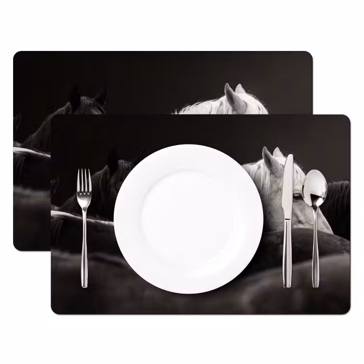 Set de table – 6 pièces - Chevaux - Noirs - Blancs - Troupeau — 2