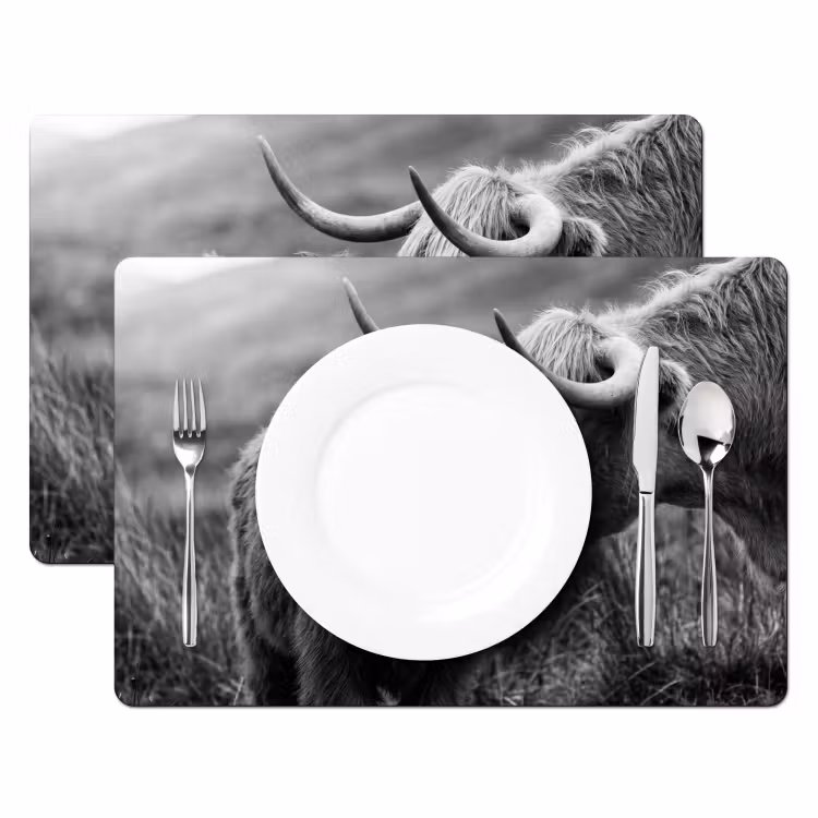Set de table – 6 pièces - Highlander écossais - Veau - Noir - Blanc — 2
