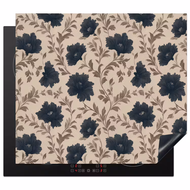 Protection plaque induction - Motif - Fleurs - Noir - Beige — 1