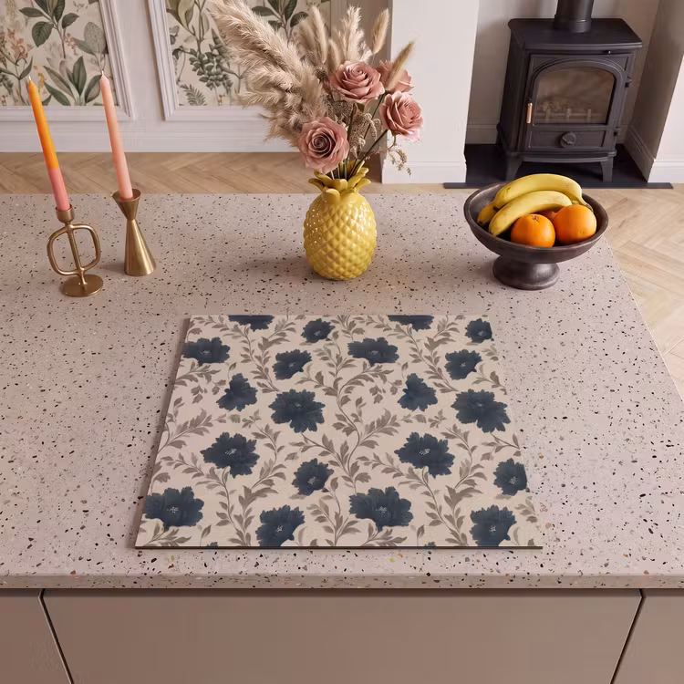 Protection plaque induction - Motif - Fleurs - Noir - Beige — 3
