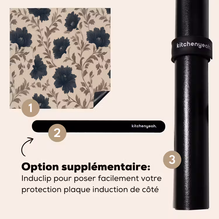 Protection plaque induction - Motif - Fleurs - Noir - Beige — 8