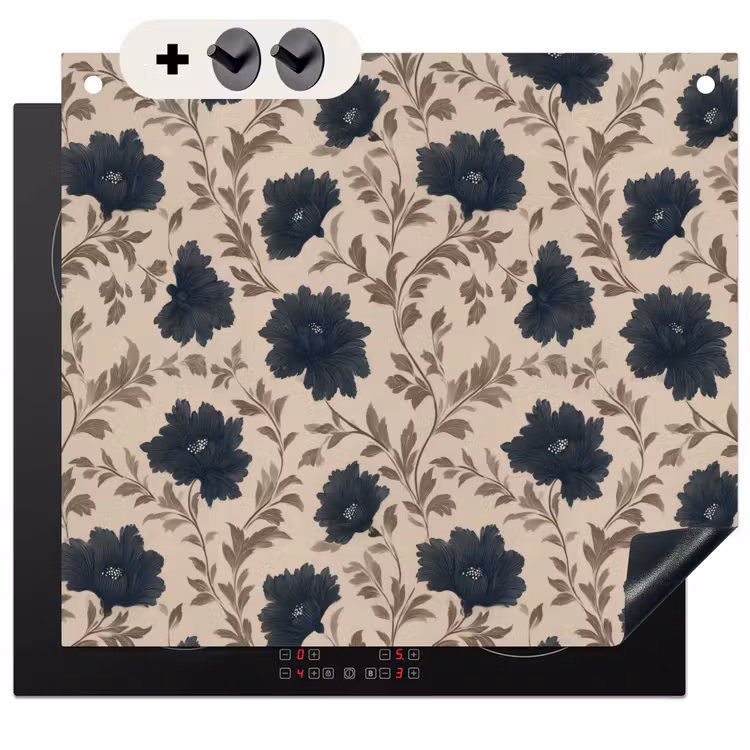 Protection à induction avec crochets - Motif - Fleurs - Noir - Beige — 3