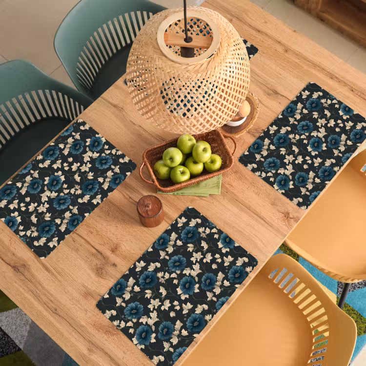 Set de table – 6 pièces - Botanique - Fleurs - Bleu — 3