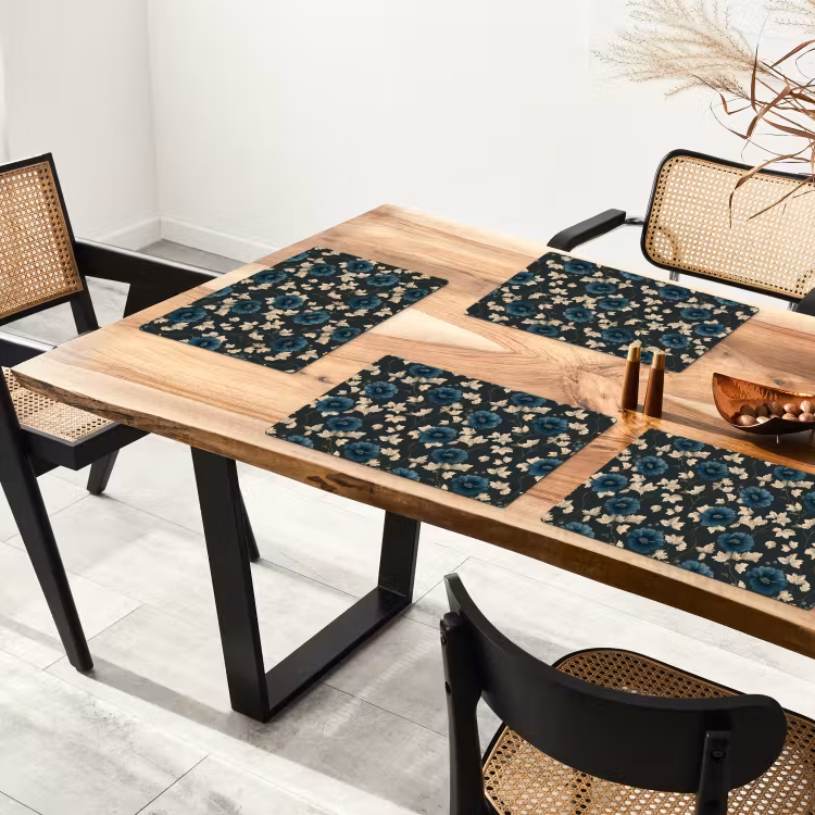 Set de table – 6 pièces - Botanique - Fleurs - Bleu — 4