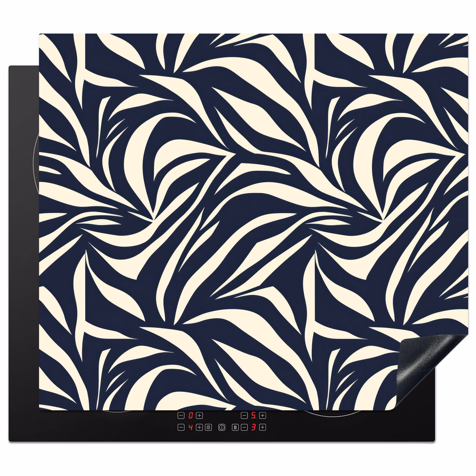Protection plaque induction - Feuilles - Bleu - Motif - Blanc — 1