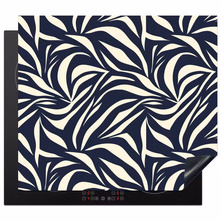 Protection plaque induction - Feuilles - Bleu - Motif - Blanc — 1