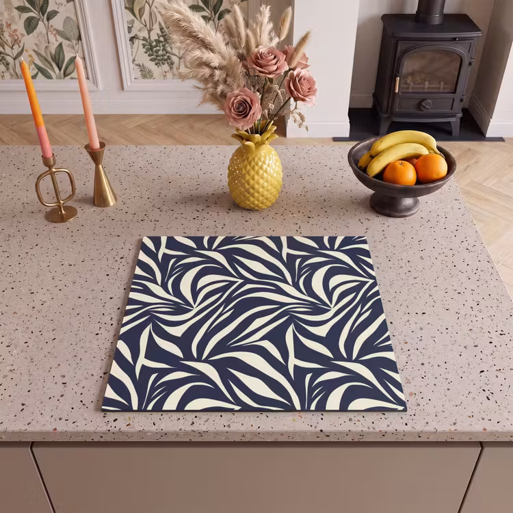 Protection plaque induction - Feuilles - Bleu - Motif - Blanc — 3