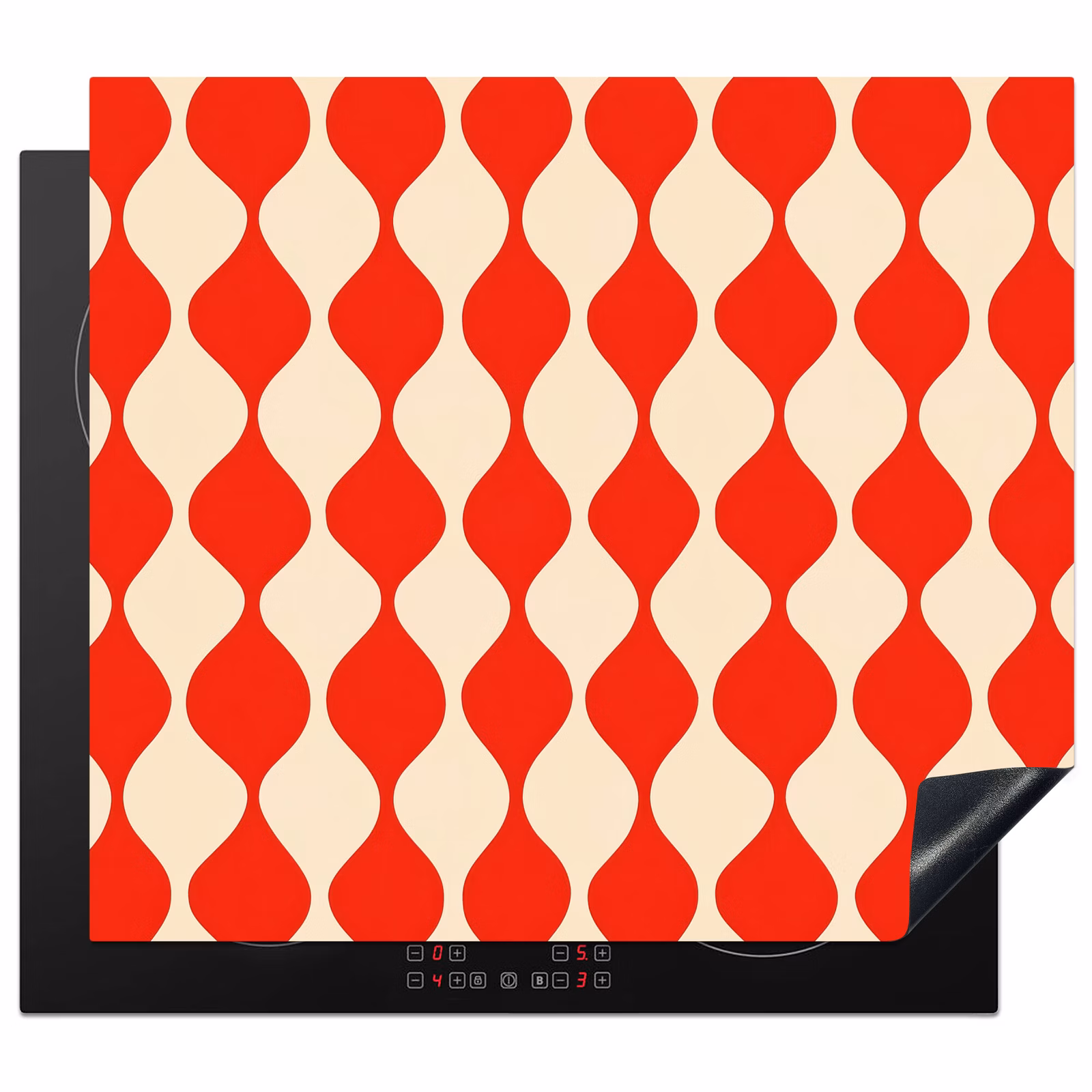Protection plaque induction - Motif ondulé - Rétro - Rouge - Beige — 1