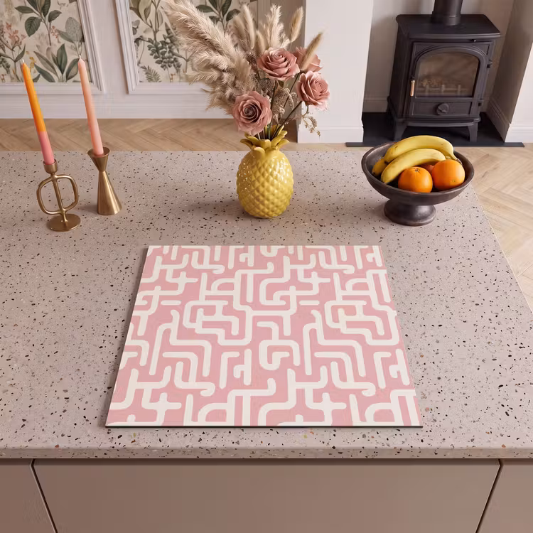 Protection plaque induction - Motif de labyrinthe - Rose - Blanc - Abstrait — 3