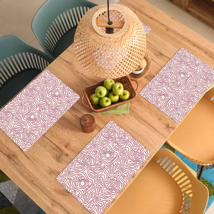 Set de table – 6 pièces - Ligne d'enroulement - Magenta - Crème — 3