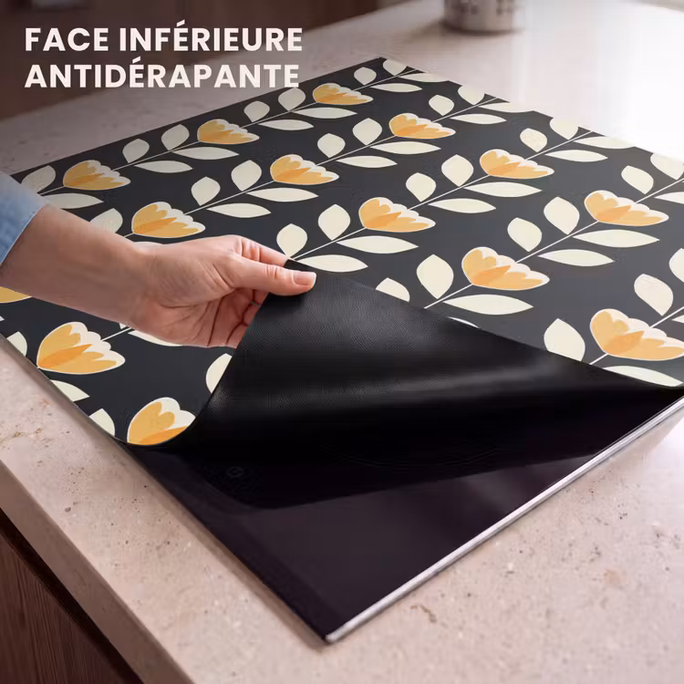 Protection plaque induction - Retro - Fleur - Noir - Jaune ocre — 7