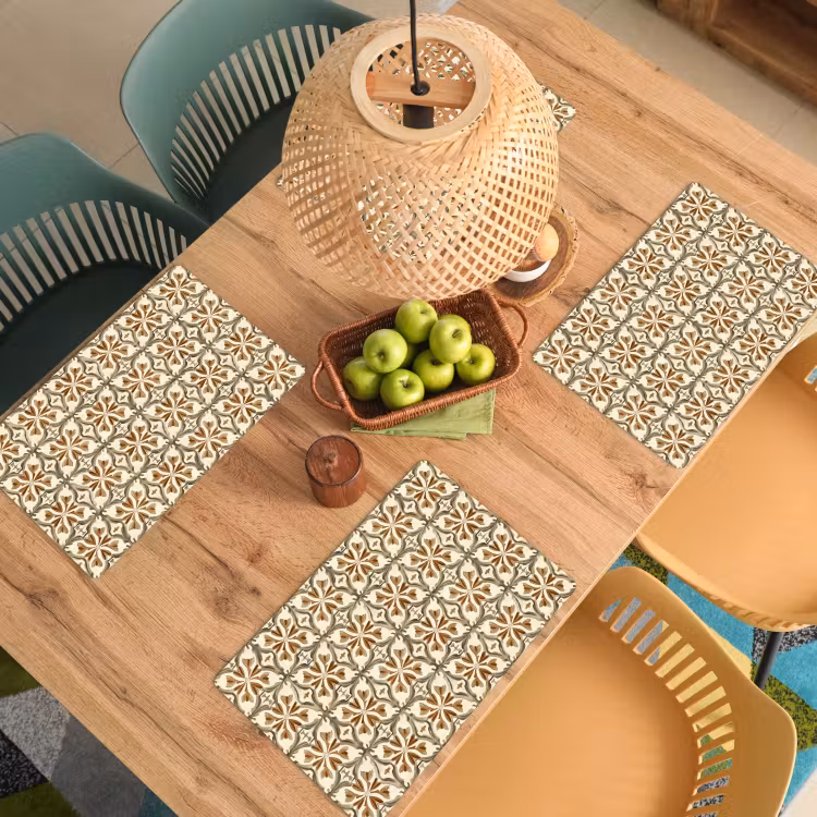 Set de table – 6 pièces - Carreau ornemental - Motif - Marron — 3