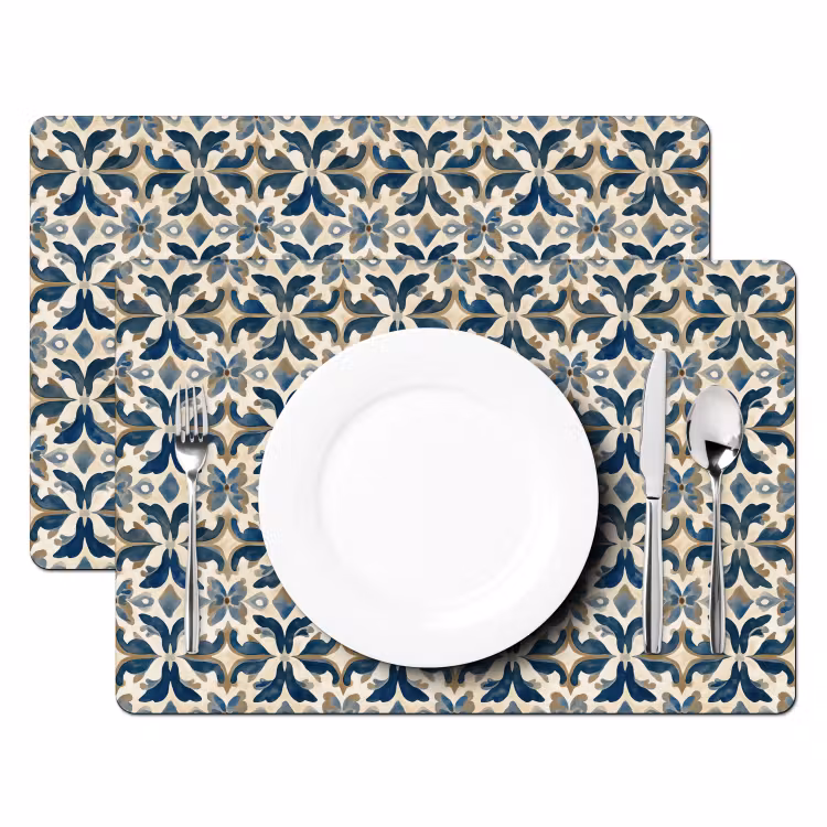 Set de table – 6 pièces - Carrelage - Motif - Bleu - Beige — 2