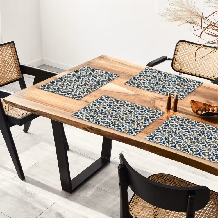 Set de table – 6 pièces - Carrelage - Motif - Bleu - Beige — 4