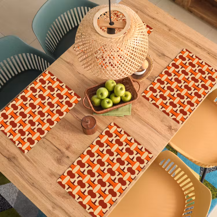 Set de table – 6 pièces - Géométrique - Rétro - Orange — 3