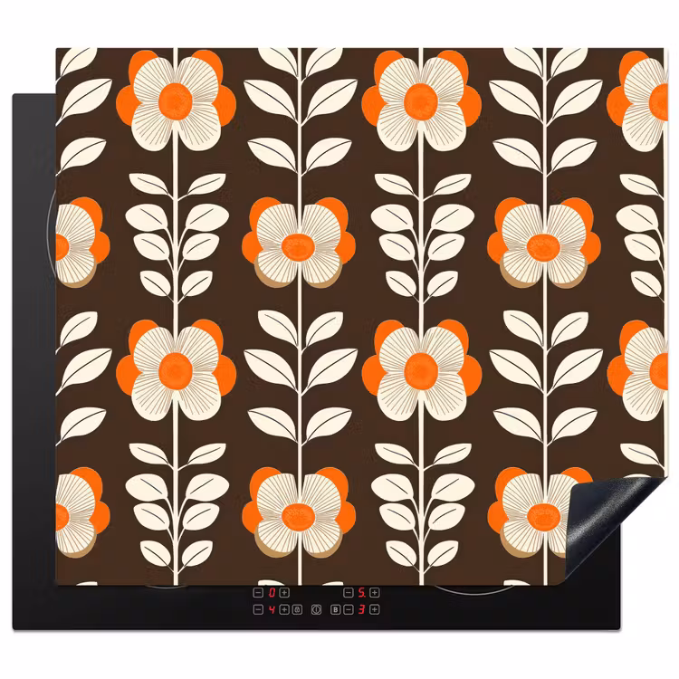 Protection plaque induction - Fleurs - Rétro - Marron — 1