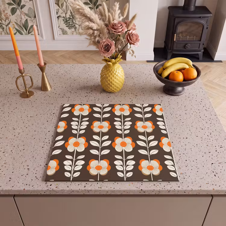 Protection plaque induction - Fleurs - Rétro - Marron — 3