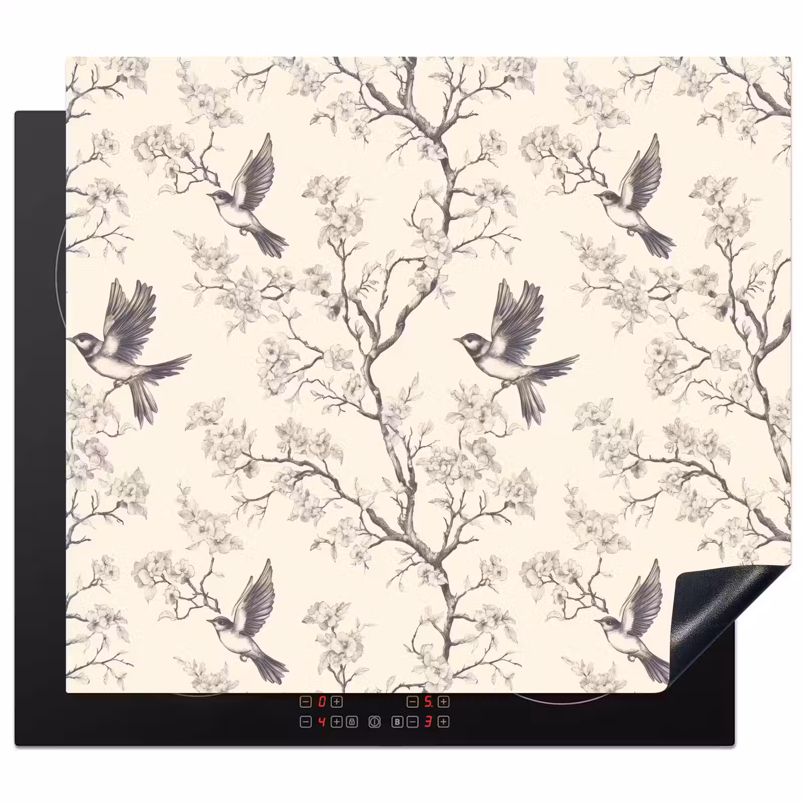 Protection plaque induction - Branches - Oiseaux - Beige — 1