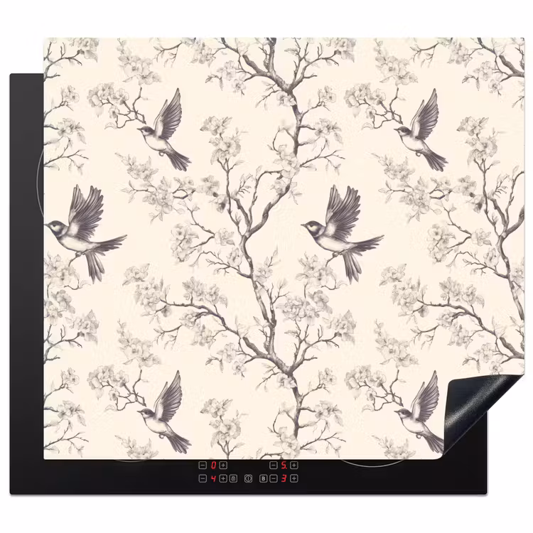 Protection plaque induction - Branches - Oiseaux - Beige — 1
