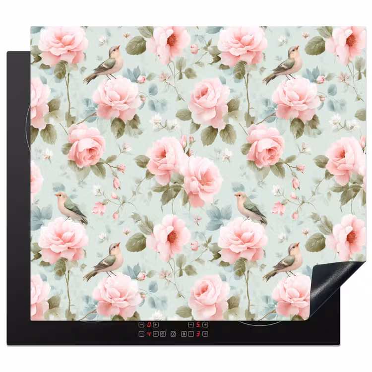 Protection plaque induction - Roses - Oiseaux - Pastel - Coloré — 1