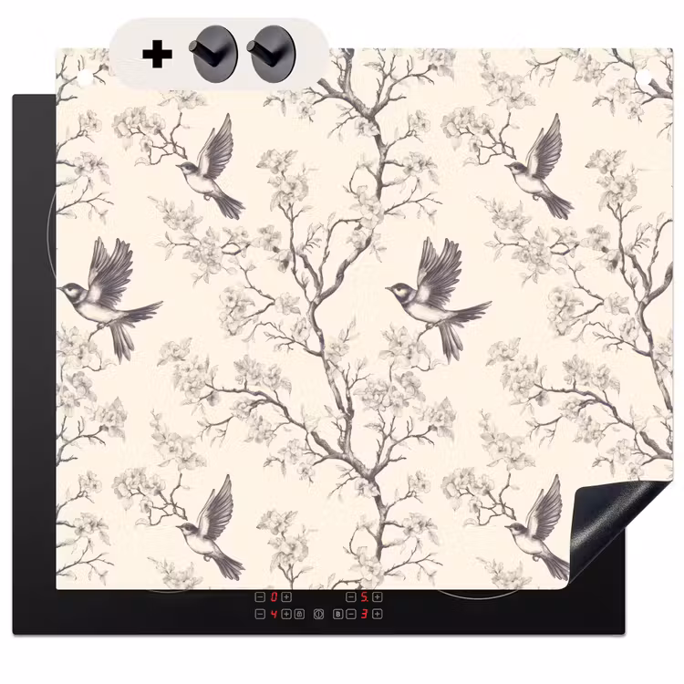 Protection à induction avec crochets - Branches - Oiseaux - Beige — 3