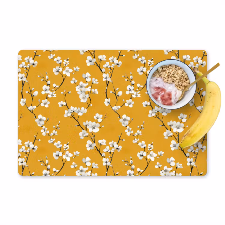Set de table – 6 pièces - Branche fleurie - Aquarelle - Jaune — 1