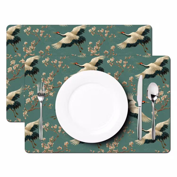 Set de table – 6 pièces - Fleur de cerisier - Fleurs de maternité - Vert — 2