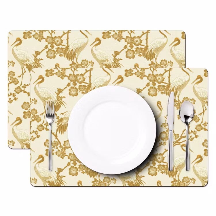 Set de table – 6 pièces - Grues - Fleurs de cerisier - Or — 2