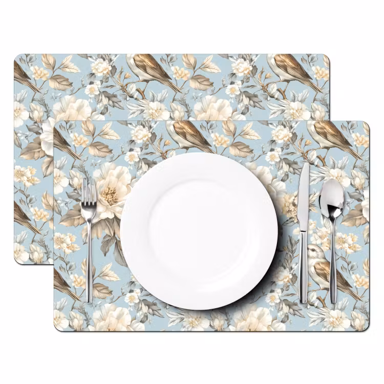 Set de table – 6 pièces - Botanique - Oiseau chanteur - Bleu — 2