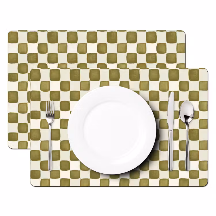 Set de table – 6 pièces - Échecs - Motif - Vert — 2