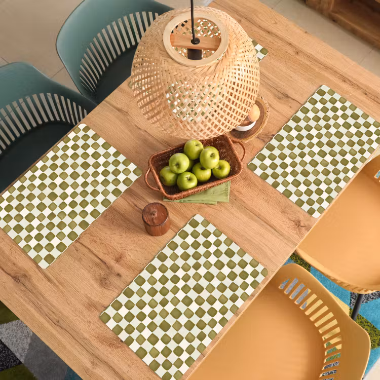 Set de table – 6 pièces - Échecs - Motif - Vert — 3