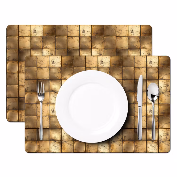 Set de table – 6 pièces - Géométrique - Carreaux - Or — 2